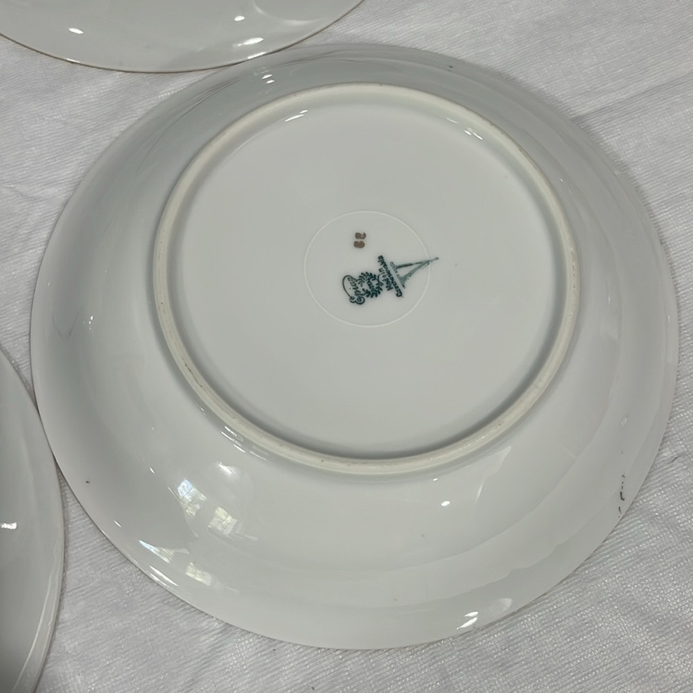 Vintage Epiag Czechoslovakia 8” Soup Plates Royal Peacock Flowers set of 4 - Picture 14 of 16